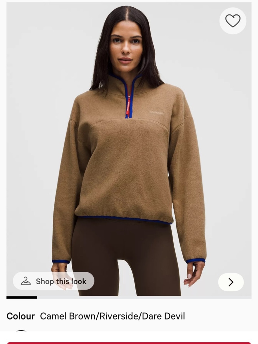 NWOTlululemon athletica Tan Fleece Half-Zip Pullover with Blue and Coral Trim